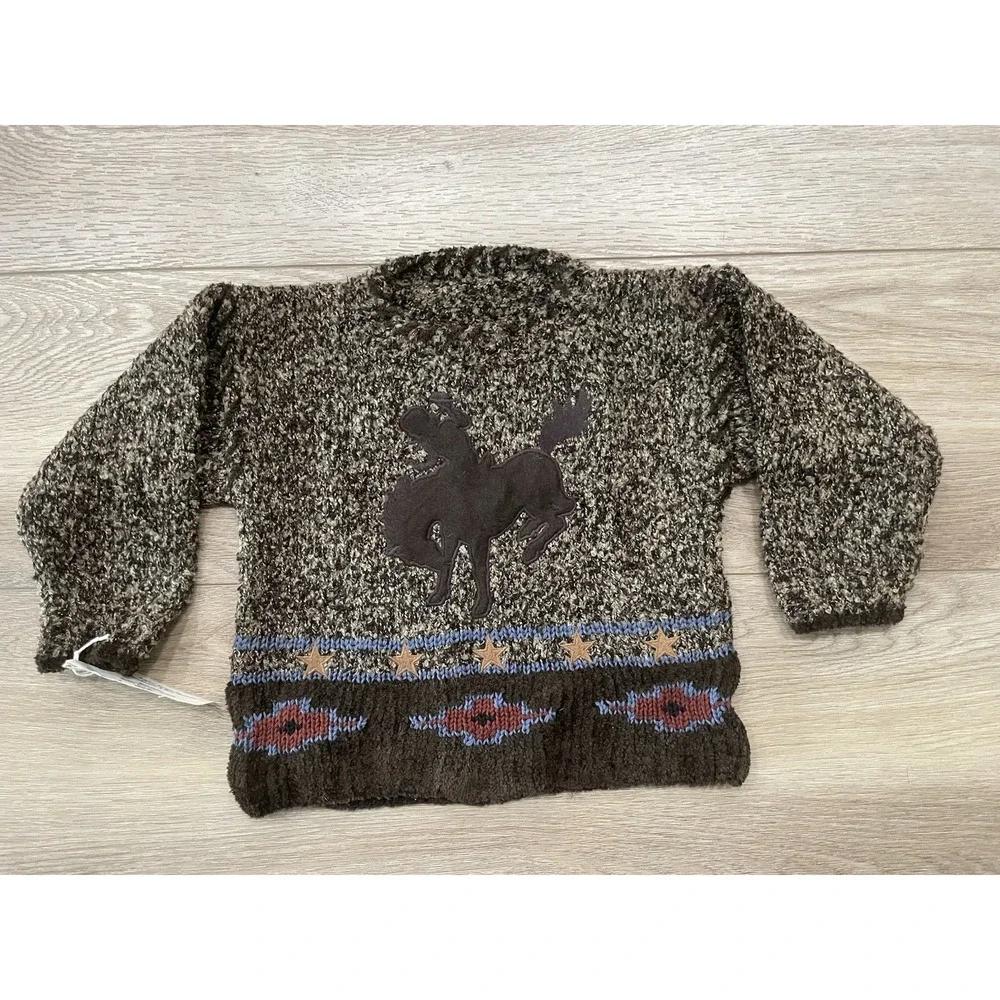 Vtg‎ NWT Child Aspen Hand Knitted Horse Appliqued Cotton Sweater Sz 5